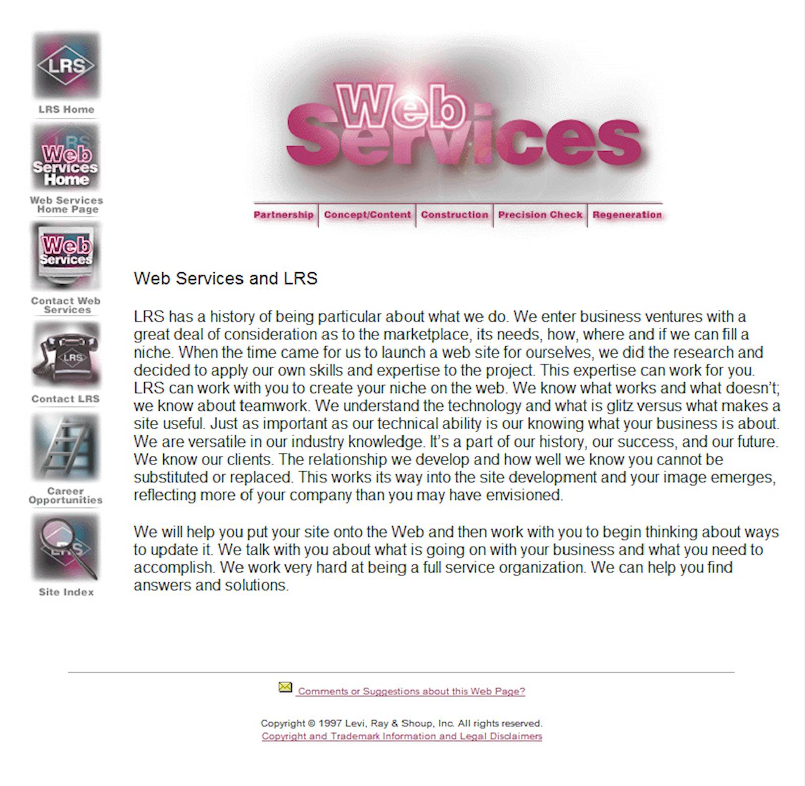 LRS Web Solutions' website, 1997.